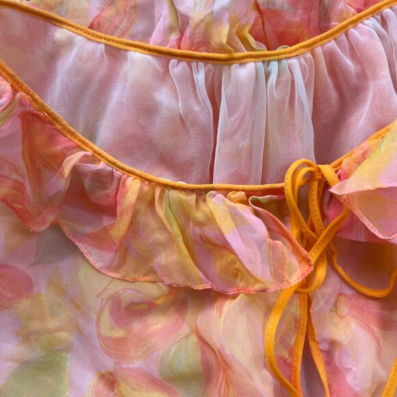 Vintage Mod Handmade Slip Mini Shift Dress Sheer Mesh Floral Ruffle 60's 70's - Picture 4 of 6